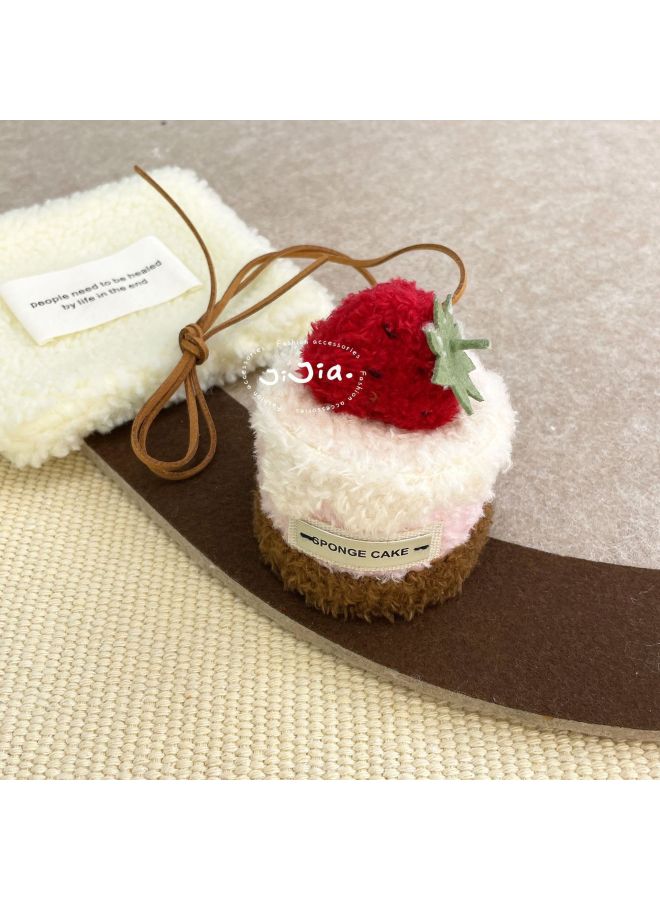 Fun Cute Plush Dessert House Necklace Pendant Cute Cake Cherry Accessories Sweet Strawberry Neck Jewelry-Specifications:Strawberry Cake Pendant - Image 1