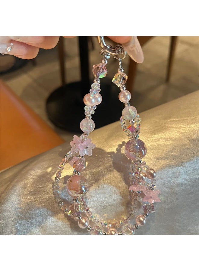 NIBEMINENT Super Cute Beaded Phone Charm – Trendy Phone Chain Wrist Strap, Shining Beads Chain Lanyard for Cell Phone - Image 1