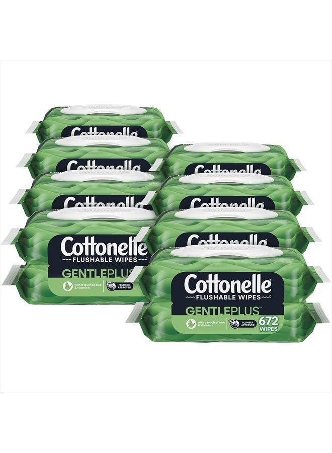 Cottonelle GentlePlus Flushable Wet Wipes with Aloe & Vitamin E, 16 Flip-Top Packs, 42 Wipes Per Pack (8 Packs of 2) (672 Total Wipes), Packaging May Vary - Image 1