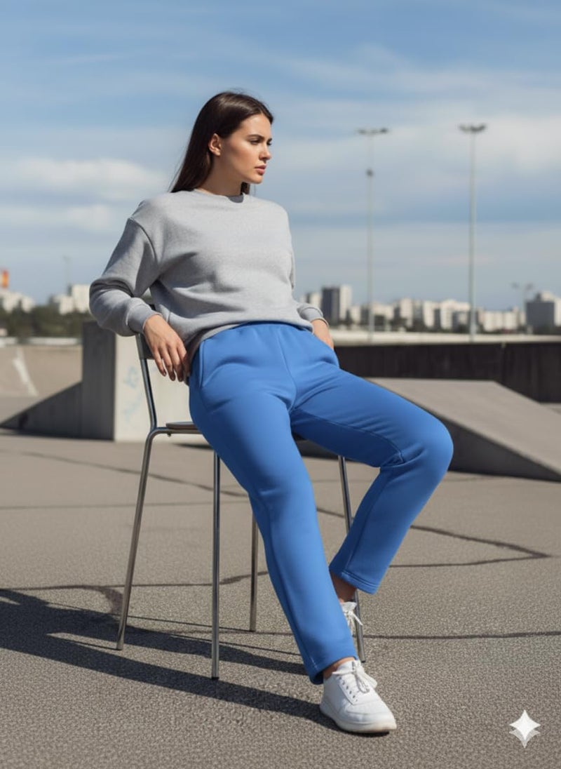 Mack Jonney Women’s Solid Fleece Track Pants | Warm & Durable Casual Lowers | Trendy Lowers-M5359 Sky Blue - Image 5