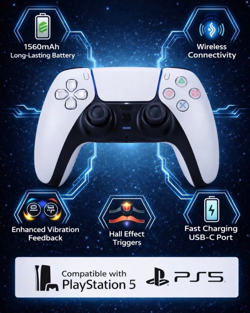 فريق كيان 5 فاب يد PS5 دوال سينس اللاسلكية لبلايستيشن 5 – Adaptive Triggers، Haptic Feedback، بطارية تدوم طويلًا، ميكروفون مدمج وتحكم دقيق - Image 3