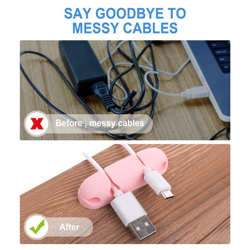 WLLHYF Cable Clips 3PCS Cord Wire Organizer Cable Management Holders 4 Hole Silicone Cable Harness USB Charging Accessory Cable Holder for Office and Home Desk (Pink) - Image 3