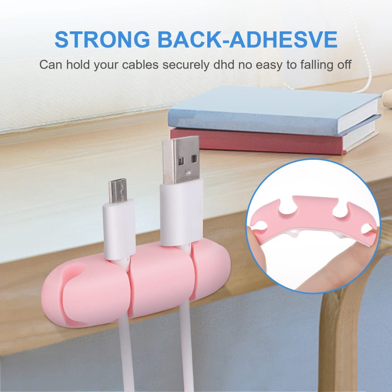 WLLHYF Cable Clips 3PCS Cord Wire Organizer Cable Management Holders 4 Hole Silicone Cable Harness USB Charging Accessory Cable Holder for Office and Home Desk (Pink) - Image 4