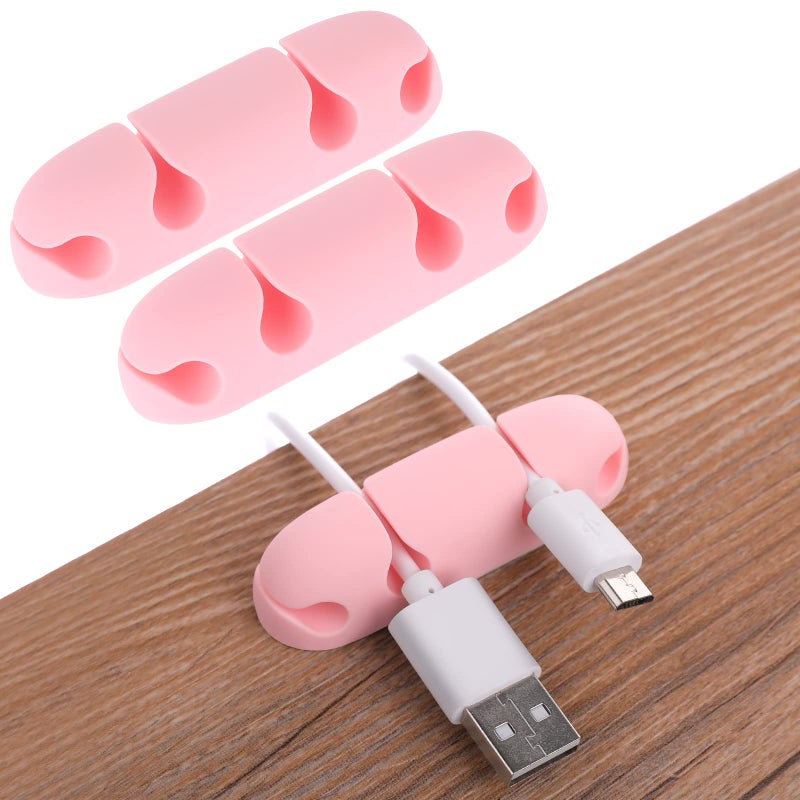 WLLHYF Cable Clips 3PCS Cord Wire Organizer Cable Management Holders 4 Hole Silicone Cable Harness USB Charging Accessory Cable Holder for Office and Home Desk (Pink) - Image 1
