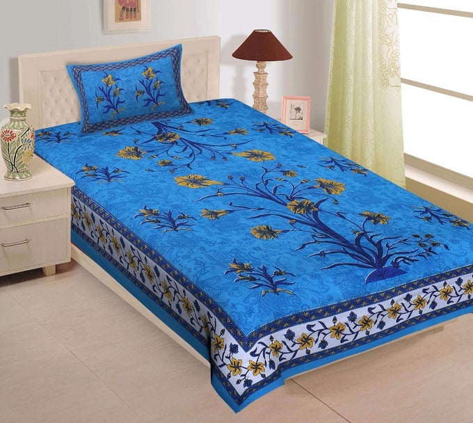 COTTON COMFORT RAJASTHANI JAIPURI TRADITIONAL SINGLE BED SHEET WITH ONE PILLOW COVER MULTI_069