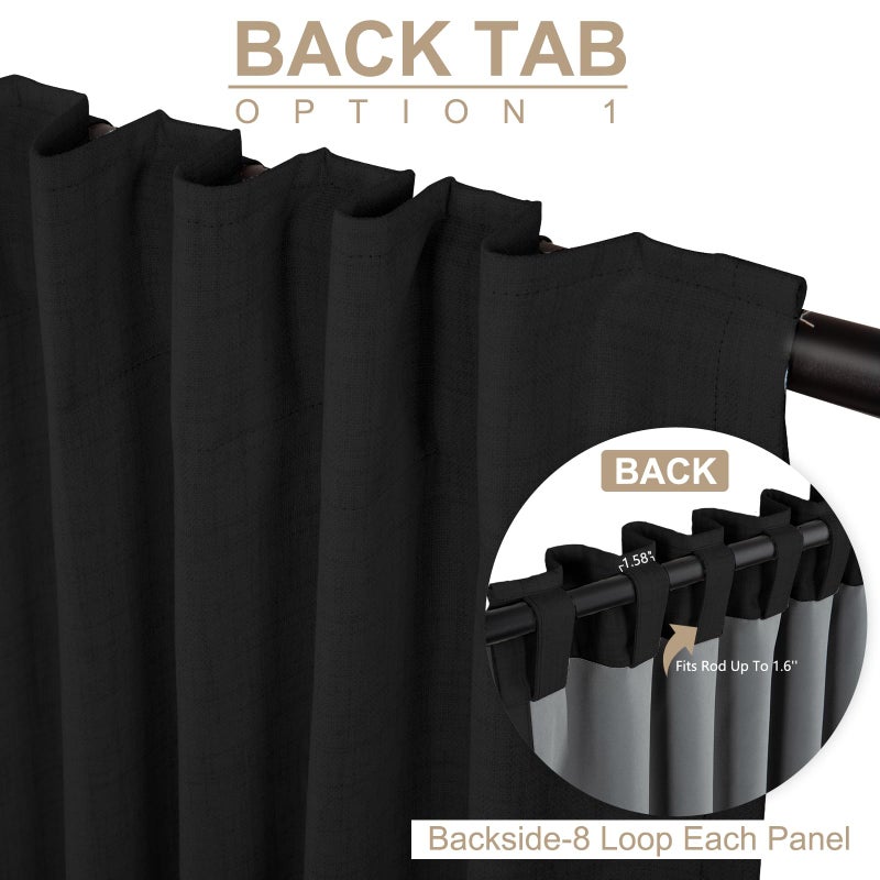 100% Blackout Shield Linen Blackout Curtains for Bedroom 102 Inches Long Back Tab/Rod Pocket Living Room Drapes Thermal Insulated Textured Blackout Curtains 2 Panels Set 50"" W x 102"" L Black - Image 3