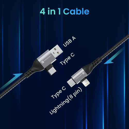 Portronics Konnect 4 IN 1 Unbreakable Nylon Braided Multi Functional Fast Charging Cable with Fast Data Transfer,Compatible with All Type C Android Smartphone & Lighting Device etc.(Black) - Image 2