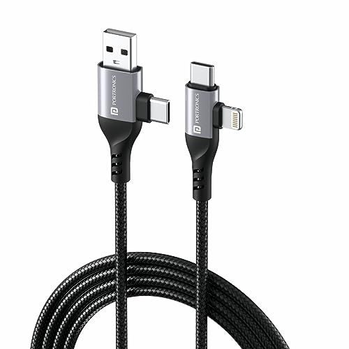 Portronics Konnect 4 IN 1 Unbreakable Nylon Braided Multi Functional Fast Charging Cable with Fast Data Transfer,Compatible with All Type C Android Smartphone & Lighting Device etc.(Black) - Image 1