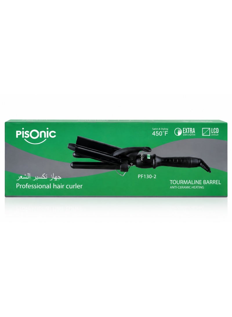 Pisonic PF130-2 Professional Triple Barrel Hair Waver – Ceramic Tourmaline Hair Curler – LCD Display – Up to 450°F Hair Styling Iron - Image 1
