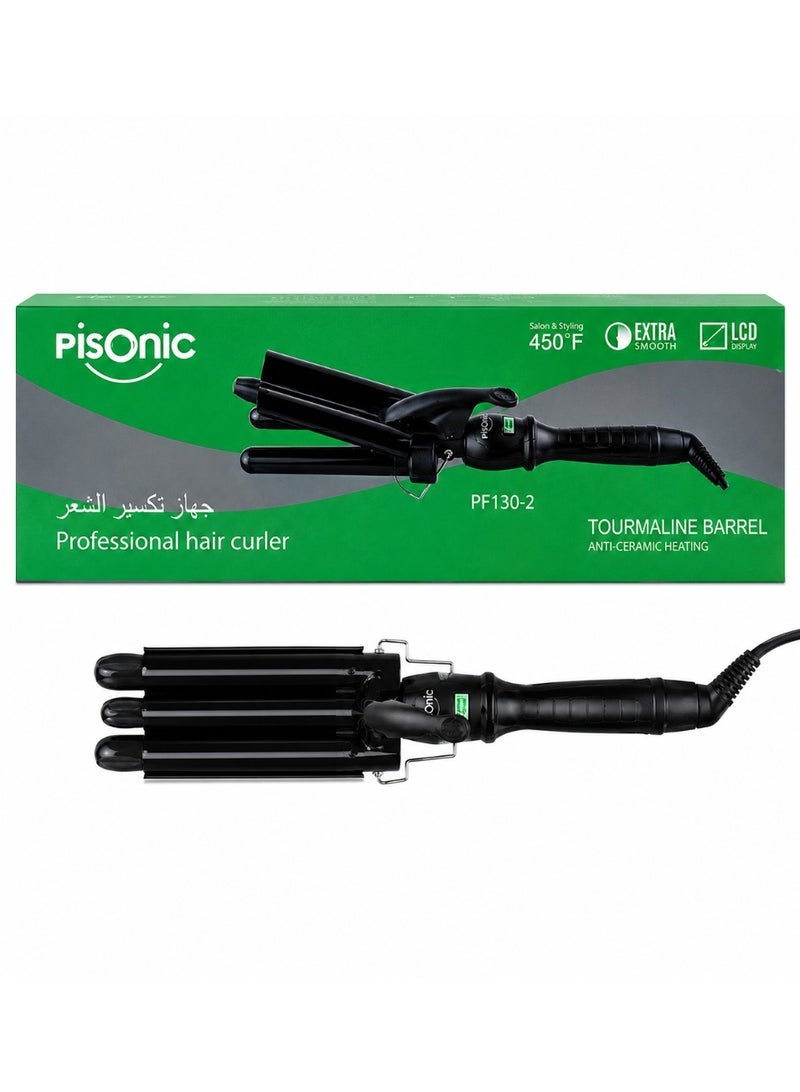 Pisonic PF130-2 Professional Triple Barrel Hair Waver – Ceramic Tourmaline Hair Curler – LCD Display – Up to 450°F Hair Styling Iron - Image 2