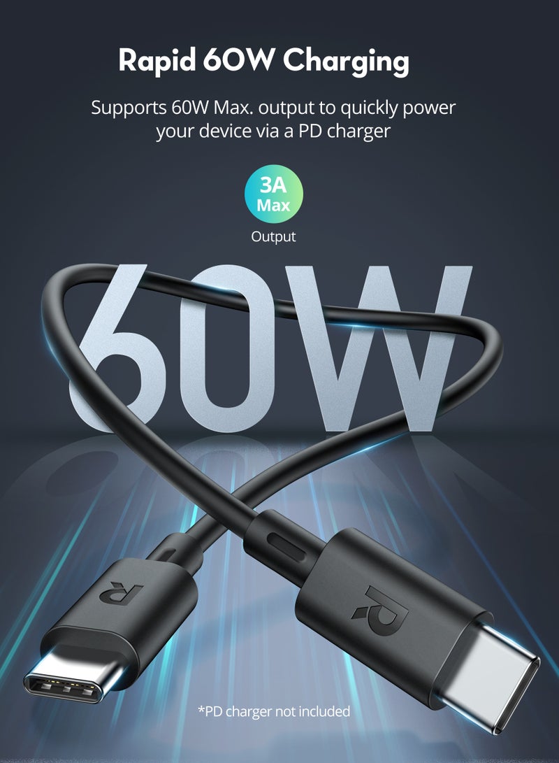 RAVPOWER 2in1 Type-C to Type-C Cable Package 1M & 2M 60W - Combo Black - Image 2