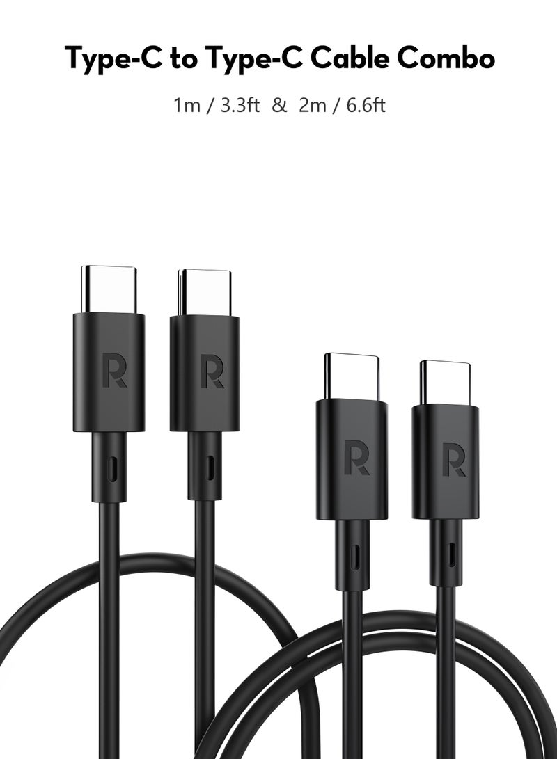 RAVPOWER 2in1 Type-C to Type-C Cable Package 1M & 2M 60W - Combo Black - Image 1