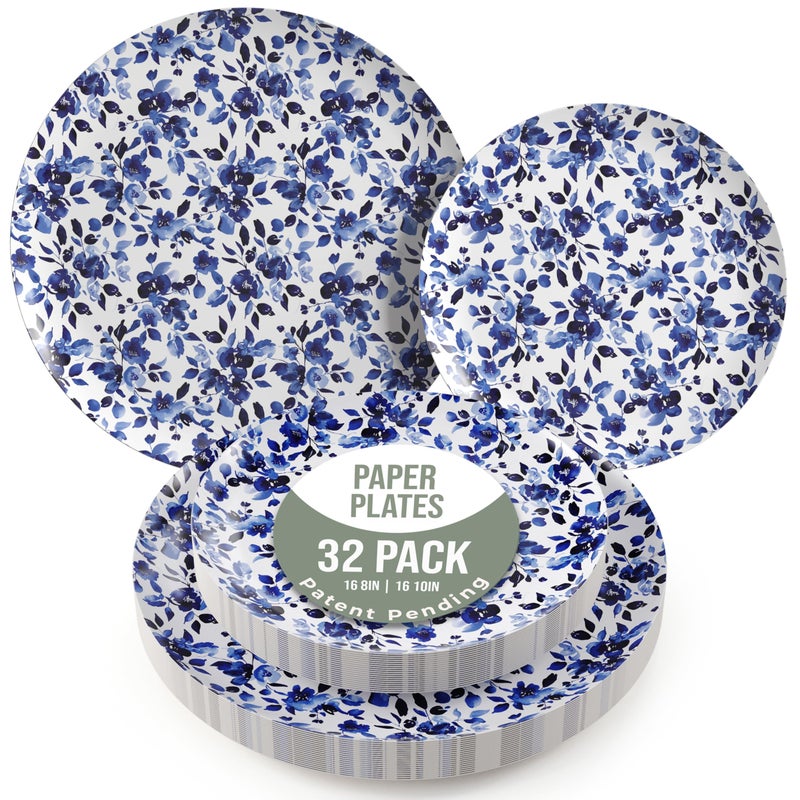 Trendables Heavy Duty Paper Plates Set For 16 Guests - 16 Each Of 8-inch And 10-inch Disposable Plates For Party - Fancy 32 Piece Dinnerware Set For All Occasions | Floral Design, Provincial - Image 1