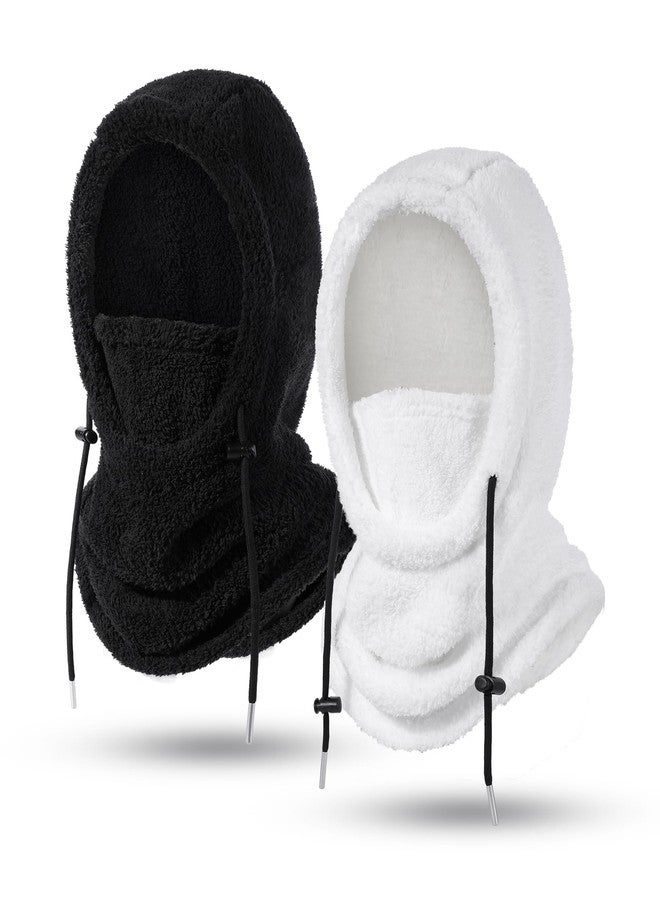MVPTOO Balaclava Fleece Ski Mask for Men Women Winter Face Masks Windproof Hooded Scarf Cold Weather Hat Neck Warmer(Black), Black + White, One size - Image 1