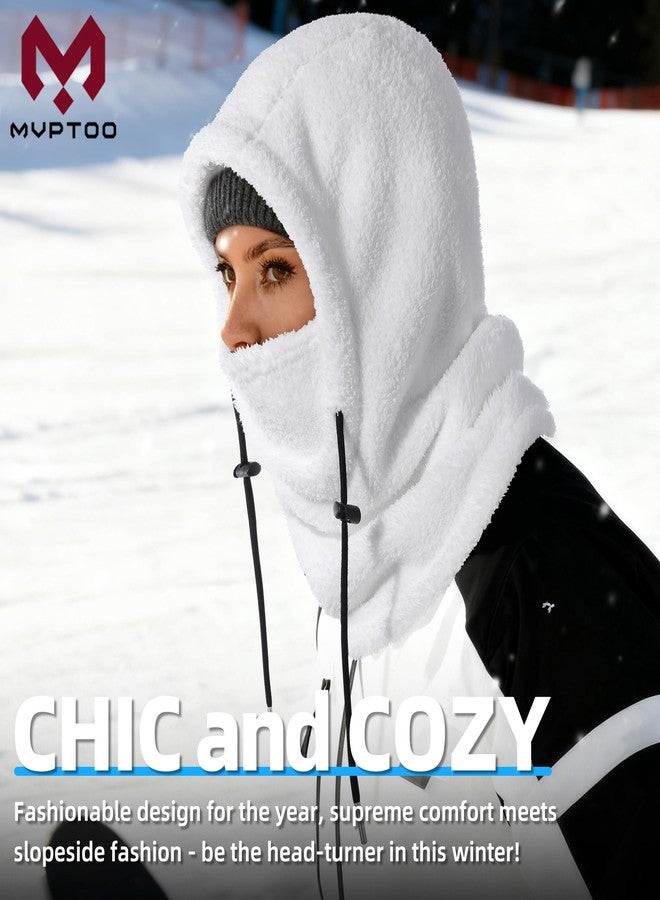 MVPTOO Balaclava Fleece Ski Mask for Men Women Winter Face Masks Windproof Hooded Scarf Cold Weather Hat Neck Warmer(Black), Black + White, One size - Image 2