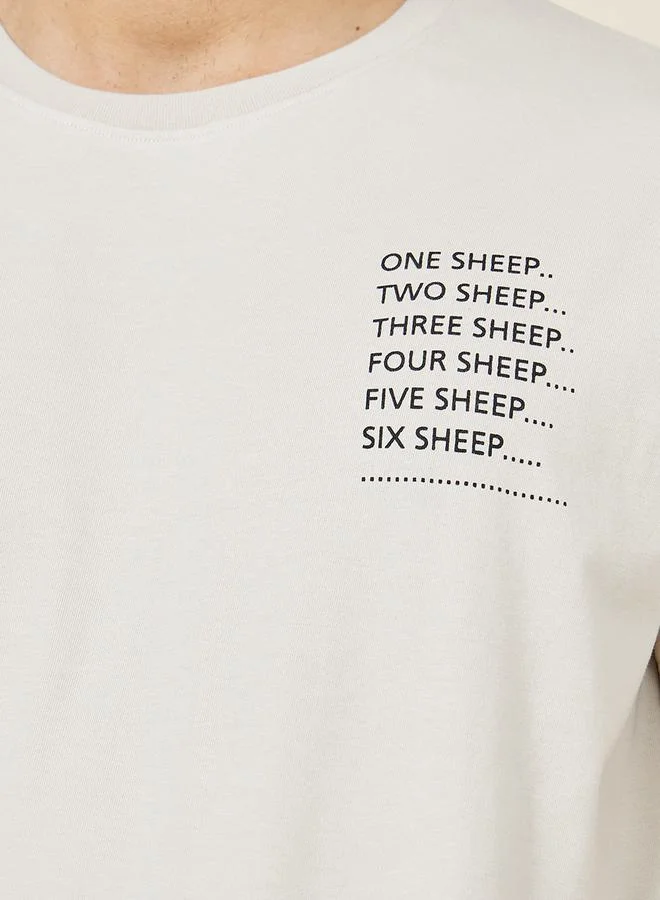 Styli Slogan Print T-Shirt & Solid Pyjama Set