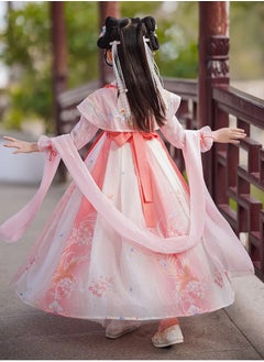 AROAQ Enchanting Hanfu Dress for Girls Traditional Chinese Costume with Floral Print Long Sleeves And Belt Detail Perfect for School Performances  - Image 2