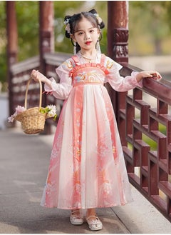 AROAQ Enchanting Hanfu Dress for Girls Traditional Chinese Costume with Floral Print Long Sleeves And Belt Detail Perfect for School Performances  - Image 1