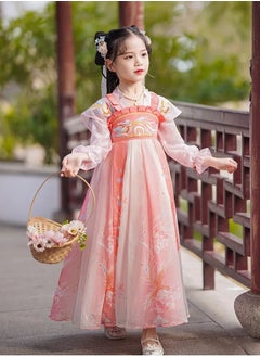 AROAQ Enchanting Hanfu Dress for Girls Traditional Chinese Costume with Floral Print Long Sleeves And Belt Detail Perfect for School Performances  - Image 3