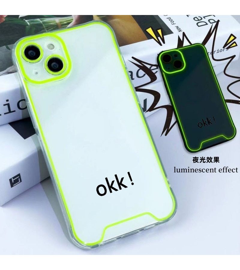 Glow In The Dark Yellow Phone Case For iPhone 12 Pro Minimalist Neon Candy Soft Cover - Image 2