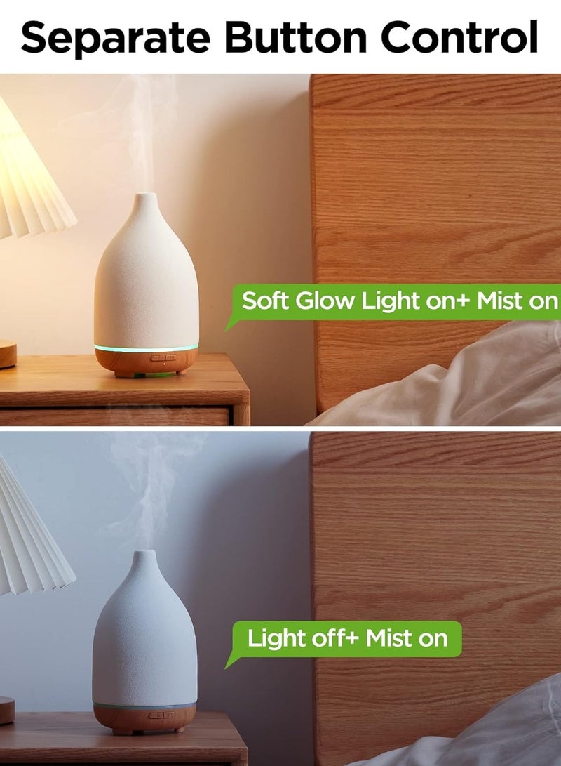 Oil Diffuser 250ML Ceramic Diffuser for Essential Oils Handcrafted Aromatherapy Diffuser Ultrasonic Cool Mist Humidifier with 2 Mist Modes Waterless Auto Off for Room Office White - Image 4