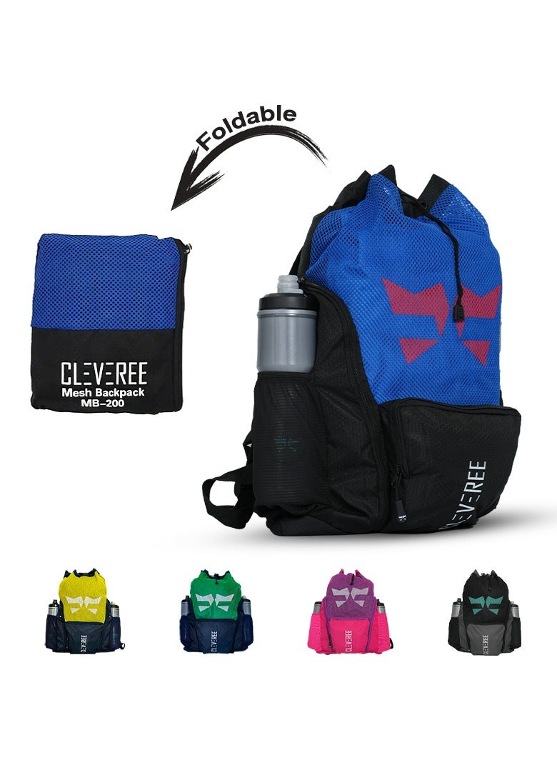 CLEVEREE® Sports Mesh Backpack for Travel, Swimming, Football, Beach. Basketball, Gym - Breathable - Waterproof pocket - Shoe Compartment Pocket (Blue Boost) - Image 1