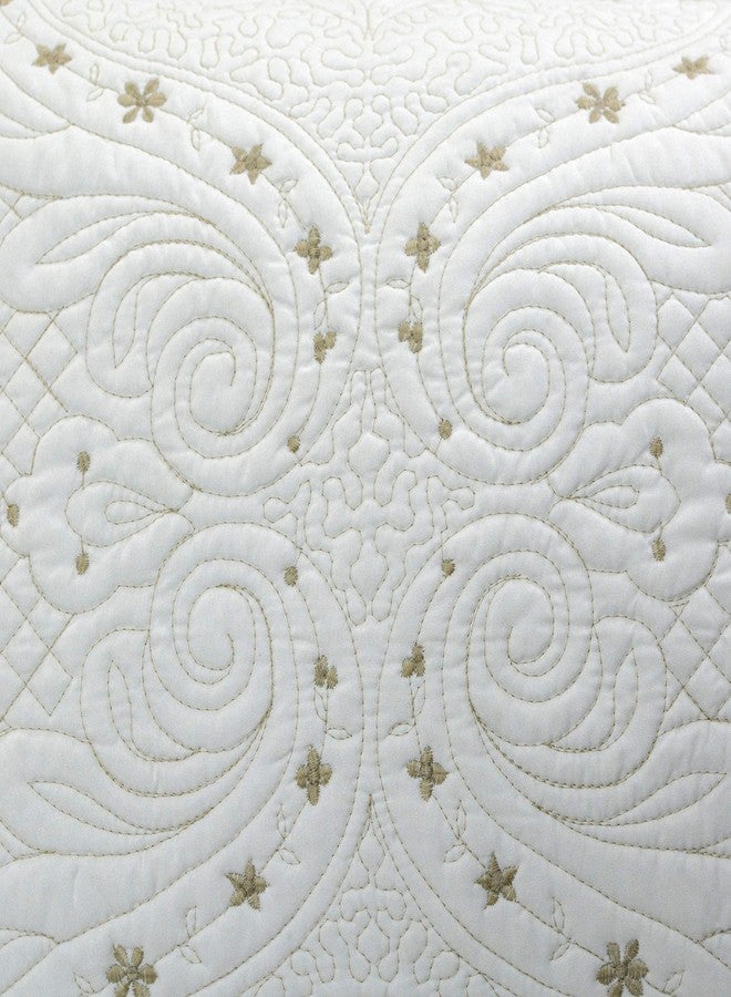Brandream Cream White Vintage Embroidered Pillow Shams Standard Size Quilted Pillow Shams Set of 2 Ultra Soft - Image 3