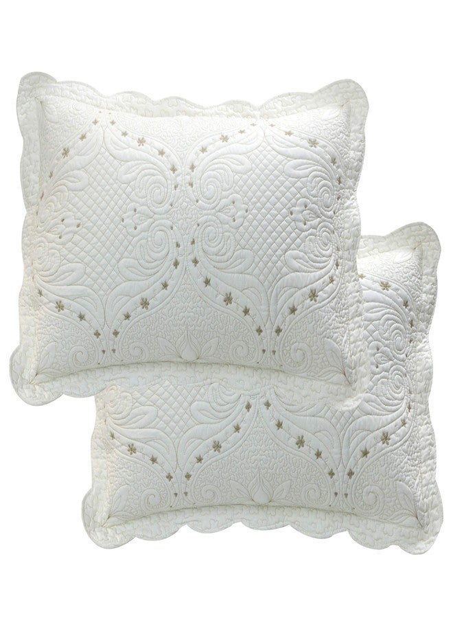 Brandream Cream White Vintage Embroidered Pillow Shams Standard Size Quilted Pillow Shams Set of 2 Ultra Soft - Image 1