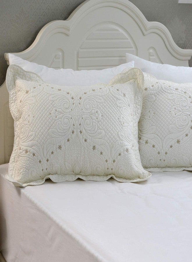 Brandream Cream White Vintage Embroidered Pillow Shams Standard Size Quilted Pillow Shams Set of 2 Ultra Soft - Image 2