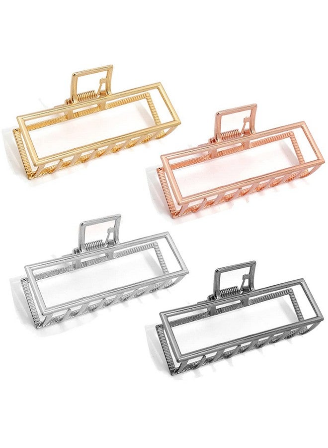 Hapdoo مشابك شعر معدنية للنساء 4 قطع مشابك مخلب مربعة للشعر الكثيف مشابك شعر كبيرة مشابك مخلب مستطيلة مشابك موز شعر باللون الوردي الذهبي والأسود والفضي والذهبي بطول 3.5 بوصة - Image 1