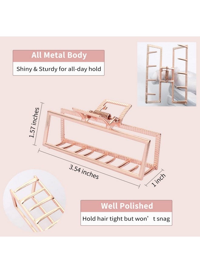 Hapdoo مشابك شعر معدنية للنساء 4 قطع مشابك مخلب مربعة للشعر الكثيف مشابك شعر كبيرة مشابك مخلب مستطيلة مشابك موز شعر باللون الوردي الذهبي والأسود والفضي والذهبي بطول 3.5 بوصة - Image 5