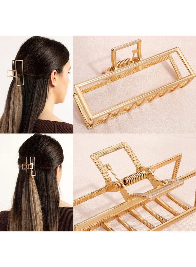 Hapdoo مشابك شعر معدنية للنساء 4 قطع مشابك مخلب مربعة للشعر الكثيف مشابك شعر كبيرة مشابك مخلب مستطيلة مشابك موز شعر باللون الوردي الذهبي والأسود والفضي والذهبي بطول 3.5 بوصة - Image 4