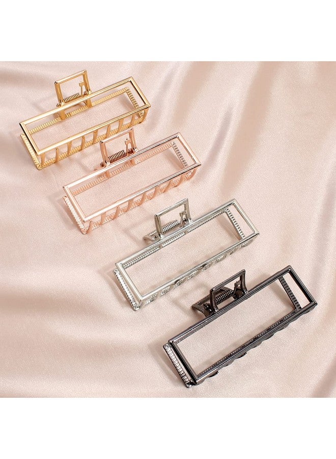 Hapdoo مشابك شعر معدنية للنساء 4 قطع مشابك مخلب مربعة للشعر الكثيف مشابك شعر كبيرة مشابك مخلب مستطيلة مشابك موز شعر باللون الوردي الذهبي والأسود والفضي والذهبي بطول 3.5 بوصة - Image 3