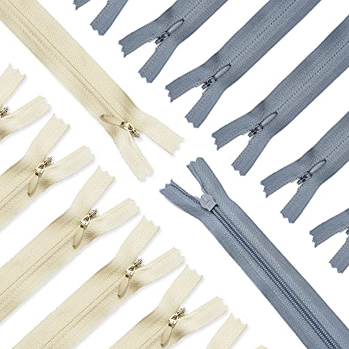 Renashed 50pcs 21.5 Inch Mix Beige&Grey Nylon Invisible Zippers for Tailor Sewer Sewing Craft Crafter's Special 20 Colors (Beige&Grey) - Image 1