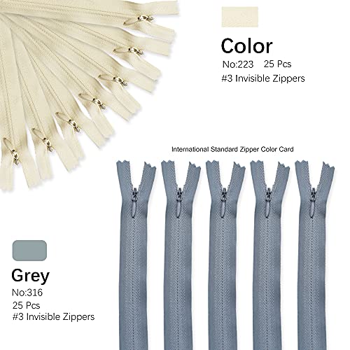 Renashed 50pcs 21.5 Inch Mix Beige&Grey Nylon Invisible Zippers for Tailor Sewer Sewing Craft Crafter's Special 20 Colors (Beige&Grey) - Image 3