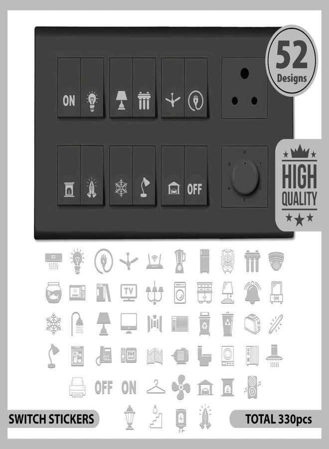 Rsbhub - Silver Switch Stickers Silver Embossed for Switch Board | 52 Designs Stickers for Home Including Fan, Light and Many More - Image 3