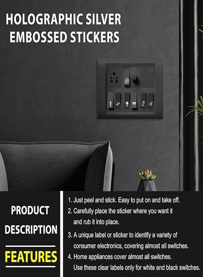 Rsbhub - Silver Switch Stickers Silver Embossed for Switch Board | 52 Designs Stickers for Home Including Fan, Light and Many More - Image 4