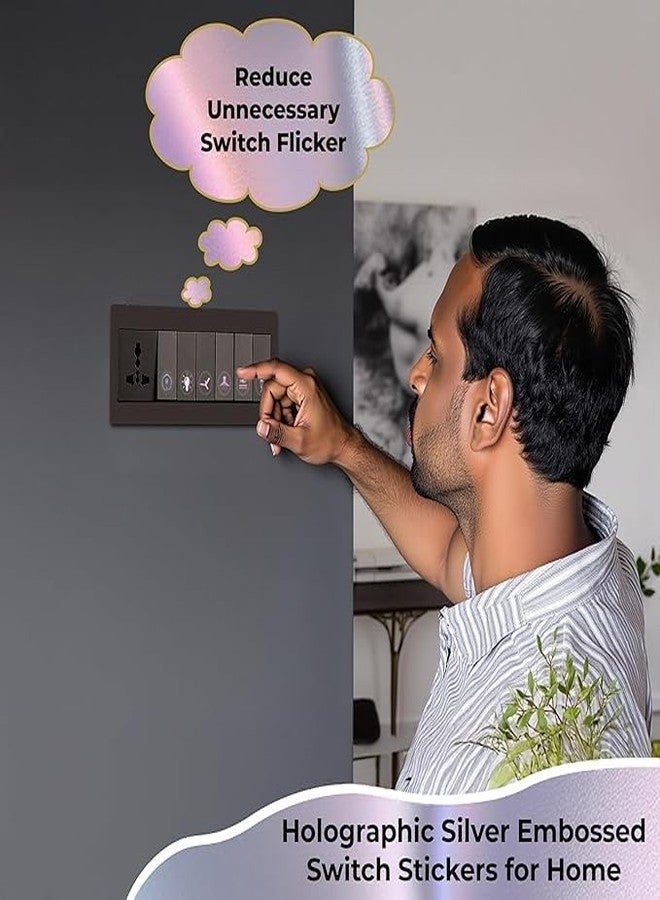 Rsbhub - Silver Switch Stickers Silver Embossed for Switch Board | 52 Designs Stickers for Home Including Fan, Light and Many More - Image 2