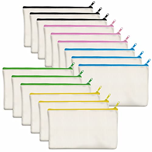 Vantasii 15 Pieces Canvas Colorful Zipper Bags, DIY Craft Bags Travel Canvas Makeup Pouches for Cosmetic Toiletry Stationery Storage (Beige, 8.3” x 4.7”) … - Image 1