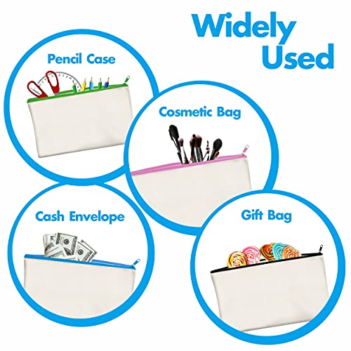 Vantasii 15 Pieces Canvas Colorful Zipper Bags, DIY Craft Bags Travel Canvas Makeup Pouches for Cosmetic Toiletry Stationery Storage (Beige, 8.3” x 4.7”) … - Image 5