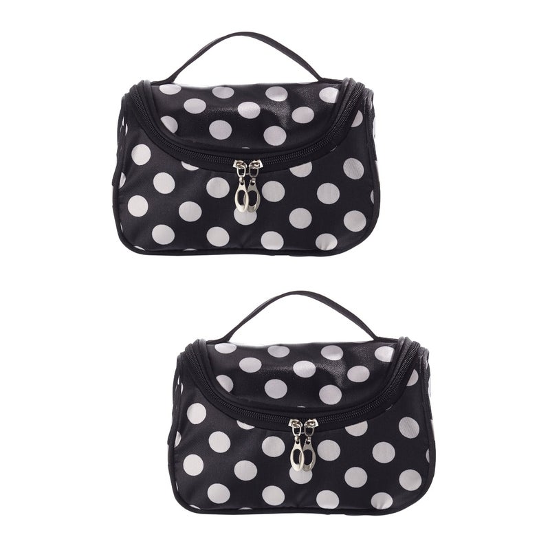 2pcs Fashion Women's Zipper Travel Cosmetic Makeup Bag Toiletry Bag Handbag Organizer (Black) - Image 1