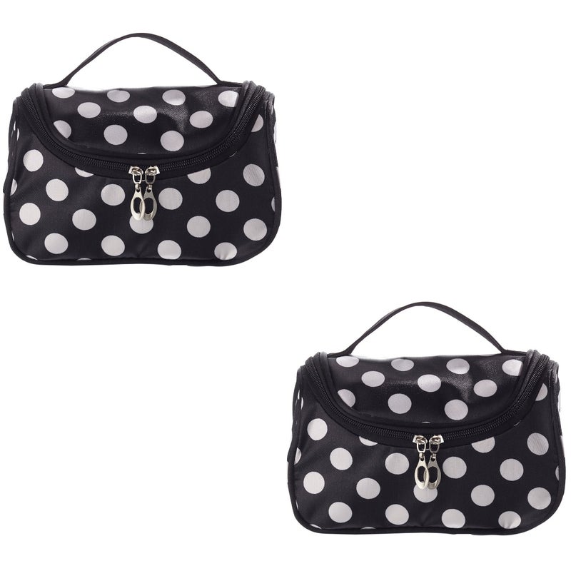 2pcs Fashion Women's Zipper Travel Cosmetic Makeup Bag Toiletry Bag Handbag Organizer (Black) - Image 5