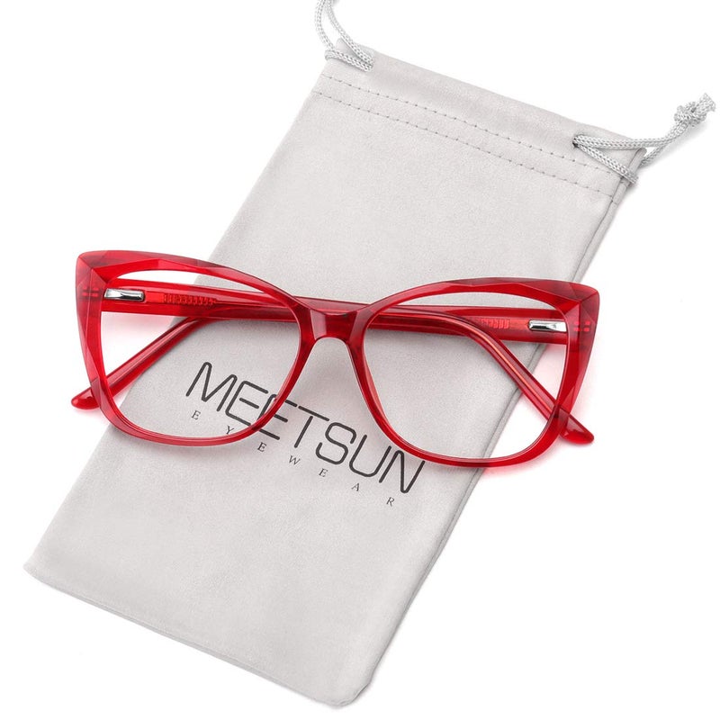MEETSUN Blue Light Blocking Glasses for Women Anti Eyestrain Filter Blue Ray Oversized Computer Game GlasseUVReduce Glare Lens RedFrame