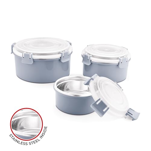 CLASSIC ESSENTIALS Stainless Steel Microwave Safe Containers | BPA Free | Food Grade Material | Snack & Food Storage Containers | Leak & Spill Proof | Set of 3 (250 ml, 650 ml & 1100 ml) (Blue) - Image 2