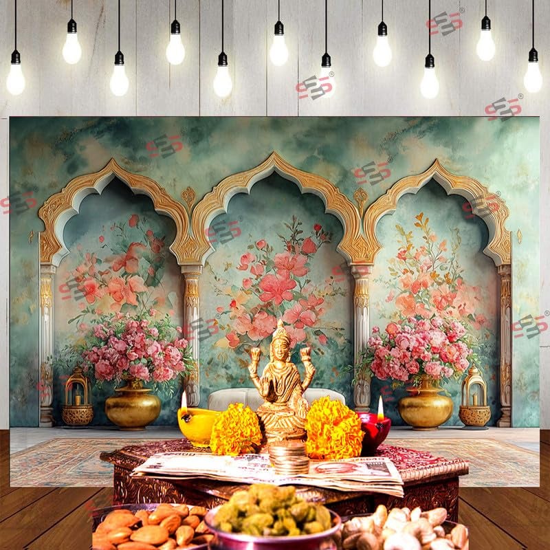 S2S قماش خلفية 3 أقواس لتزيين البوجا التقليدي، قماش تزيين خلفية | قماش ستائر لجميع المهرجانات والفعاليات والمناسبات - (5 × 8 قدم) (3 أقواس) - Image 5