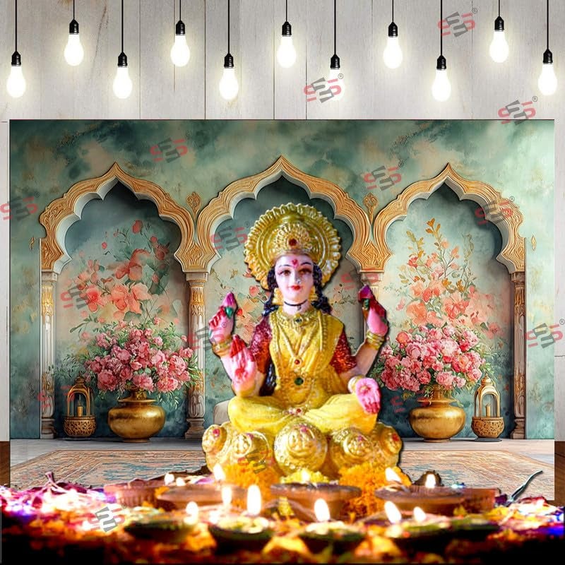 S2S قماش خلفية 3 أقواس لتزيين البوجا التقليدي، قماش تزيين خلفية | قماش ستائر لجميع المهرجانات والفعاليات والمناسبات - (5 × 8 قدم) (3 أقواس) - Image 4