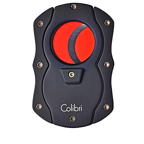 Colibri Premium Cut Cigar Cutter - Ergonomic Stainless Steel, Double Guillotine Style Spring-Loaded Straight Cut Blade, Ideal for up to 62+ Ring Gauge - Gift for Cigar Enthusiasts (Black & Red) - Image 1