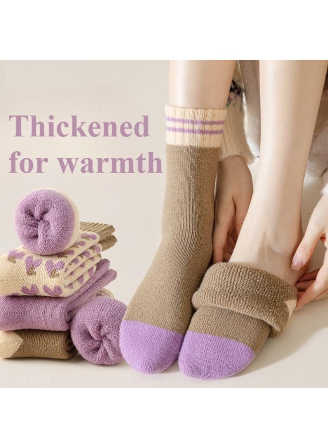 SANMUGEED Women's 4 Pairs Purple Plush Thickened Socks Soft Warm for Winter Daily Lounge Wear - Image 2