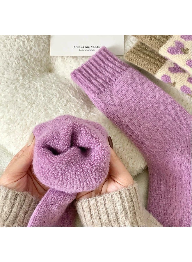 SANMUGEED Women's 4 Pairs Purple Plush Thickened Socks Soft Warm for Winter Daily Lounge Wear - Image 4