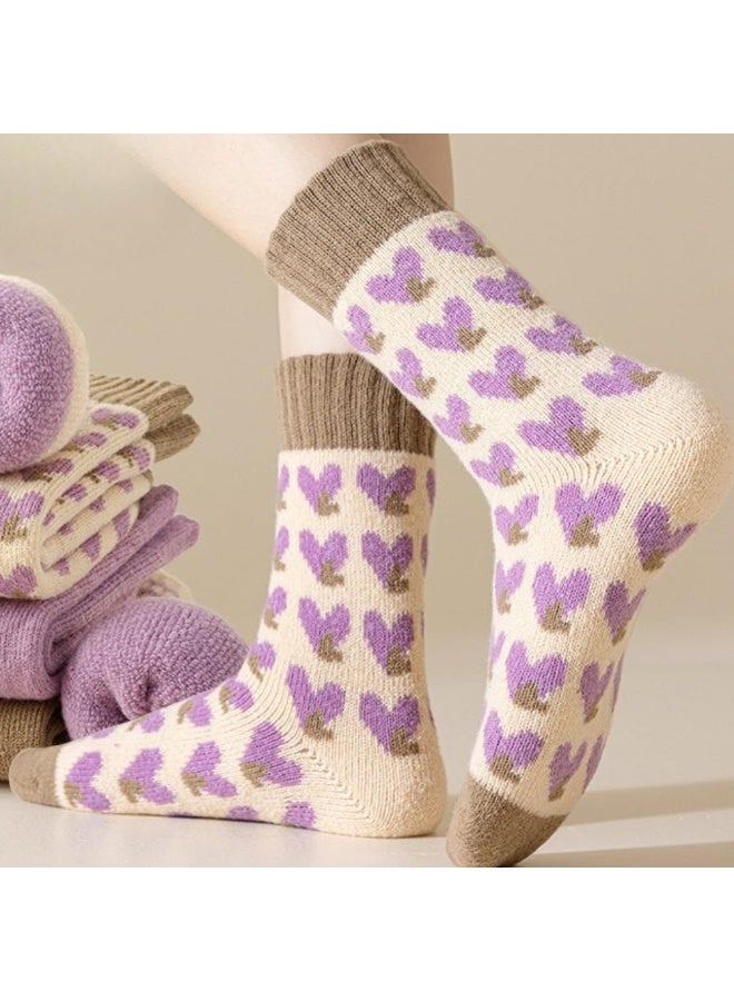SANMUGEED Women's 4 Pairs Purple Plush Thickened Socks Soft Warm for Winter Daily Lounge Wear - Image 3